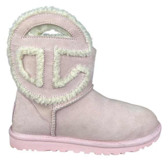 Ugg X Telfar Kids Logo Mini Pink Suede Winter Boot Size US 5